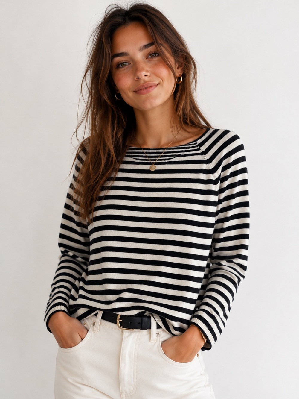 Claudie Pierlot Blue & White Striped Boatneck Knit Top Sz. S